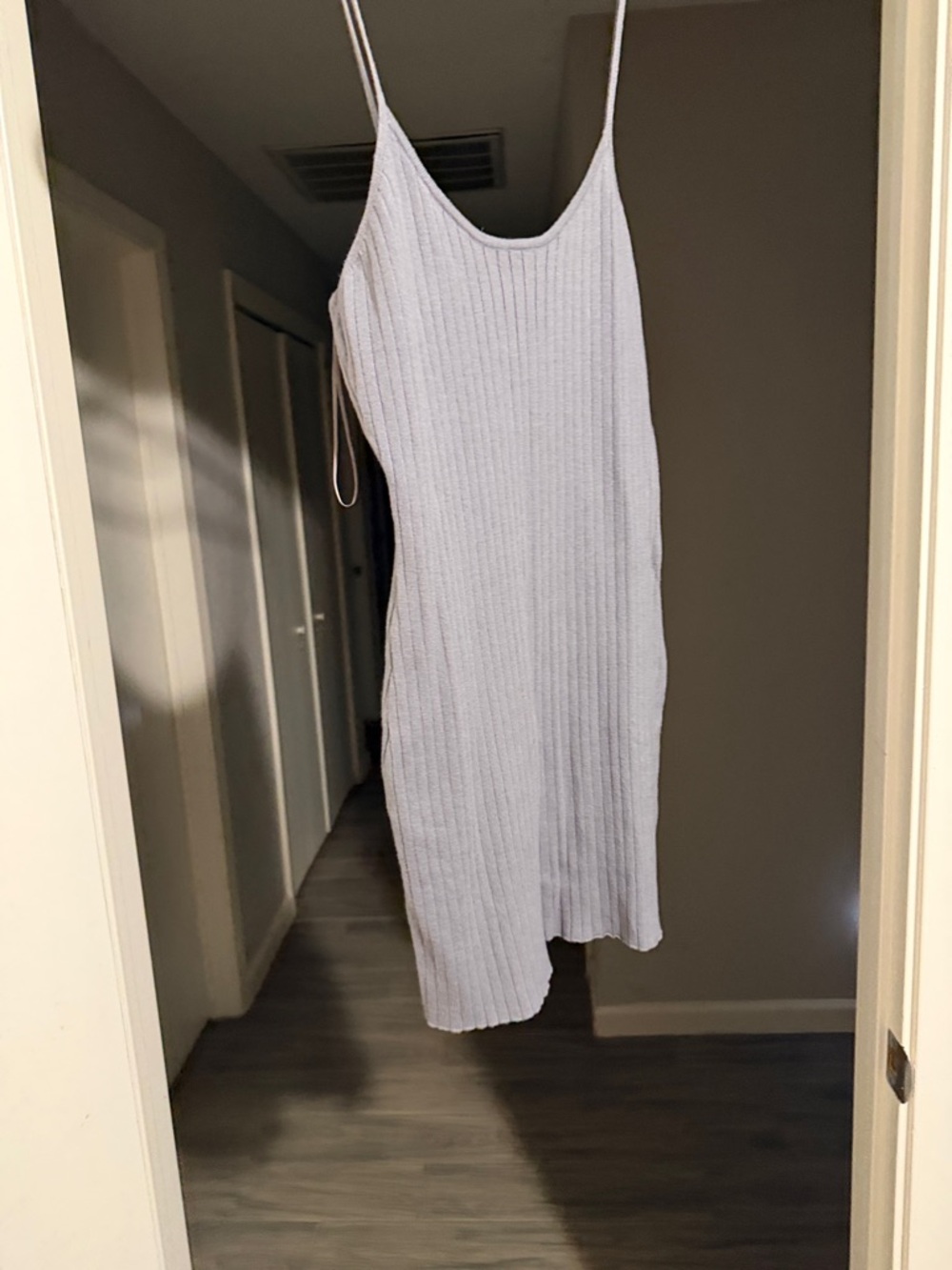 Ribbed Spaghetti-Strap Midi Dress in Light Lavender